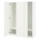 White PAX wardrobe with open sections showcasing shelves and hanging rail.