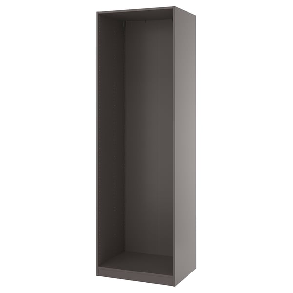 PAX wardrobe frame: slim, grey, modular, foldable, wall-mountable storage.