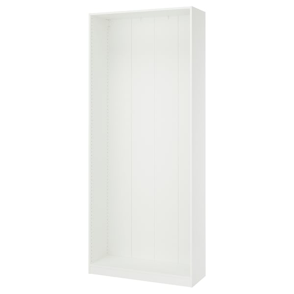 An ikea PAX white wardrobe frame. Its a tall, rectangular, foldable storage unit designed for efficient assembly and space-saving.