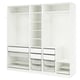 White PAX wardrobe with shelves, drawers, and railings for organised storage.
