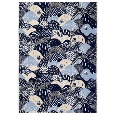 The PENDELKAKTUS fabric a mountain design in earthy blues and greys on cotton.