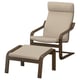 POÄNG chair and ottoman in beige corduroy, with dark brown bentwood frame. Comfortable and stylish.