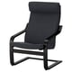 POÄNG chair: black frame & dark grey cushions, curvy design, high back, 10-year warranty.