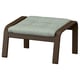 Modern footstool with dark brown wooden frame, light blue cushion; ideal for relaxation.
