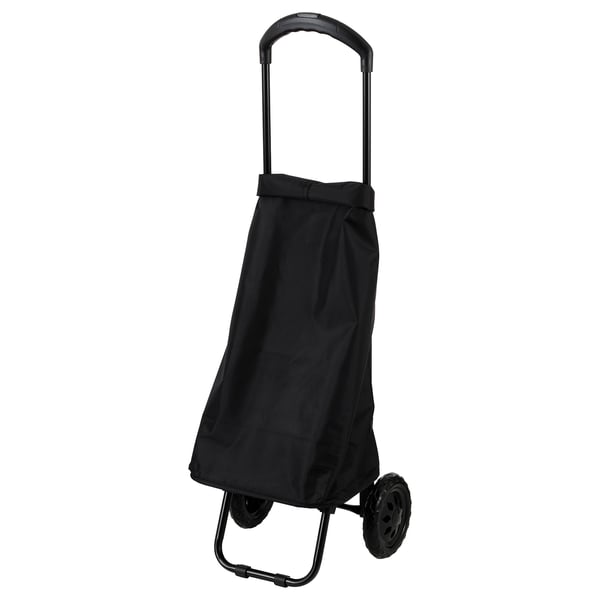 Black RADARBULLE shopping cart, compact and foldable, designed for easy portability and made from recycled polyester.