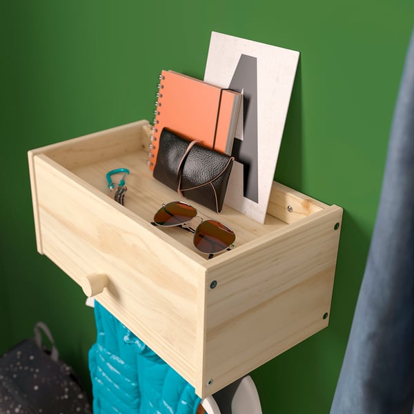 RAGGBERG Coat rack with shelf, pine, 40x21x17 cm