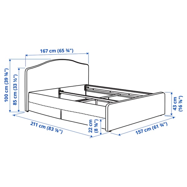 Illustration with measurements for the product: RAMNEFJÄLL.