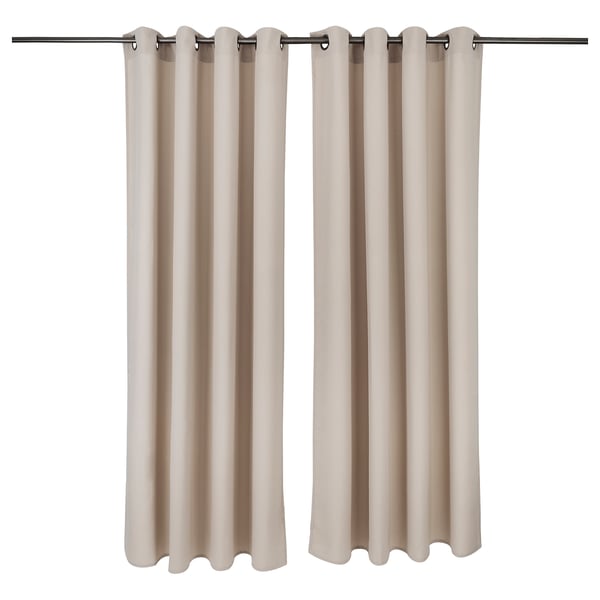 REVLUMMER tan curtains, 100% polyester, eyelet heading, privacy & light blocking.