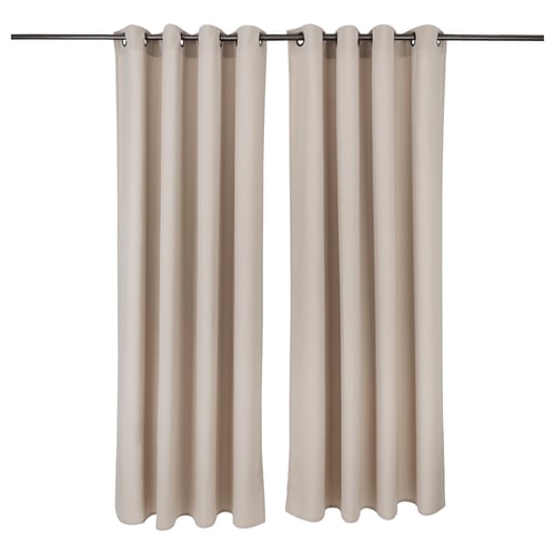 REVLUMMER tan curtains, 100% polyester, eyelet heading, privacy & light blocking.