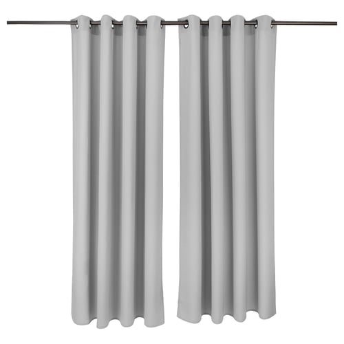 REVLUMMER curtains, silver, sleek, eyelet design, hanging vertically.