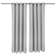 REVLUMMER curtains, silver, sleek, eyelet design, hanging vertically.