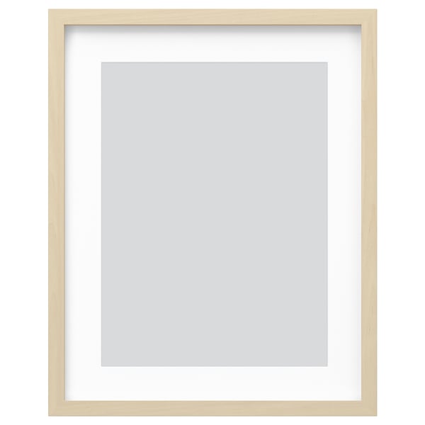 Light wood picture frame with white mat, vertical or horizontal mount, safe plastic front.