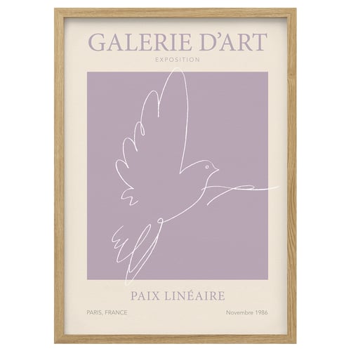 Framed poster titled paix linéaire by galerie dart, paris, in natural wood frame.