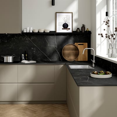 RUNSBÄCK Custom made wall panel, matt black/brown marble effect/high pressure porcelain, 1 m²x2.0 cm