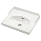 White ceramic sink, oval basin, raised backsplash, sleek design, fits ikea stands.