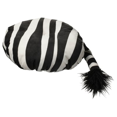 Zebra-themed SANDLÖPARE cushion for stools, black and white stripes, soft recycled polyester.