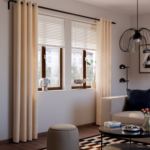 SANELA Curtains, 1 pair, light beige/with eyelets, 140x250 cm