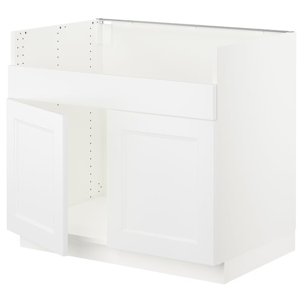 White SEKTION kitchen cabinet with modern design, featuring a sturdy frame and snap-on hinges.
