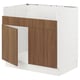 SEKTION kitchen unit; white base, brown wood doors; modern design.