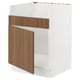 White and wood SEKTION kitchen cabinet, sleek design, modern walnut finish, smooth surface, openable door.