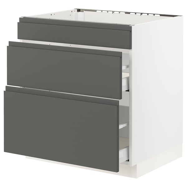 SEKTION kitchen cabinet - white with grey drawers, sleek handles, full-extension slides.