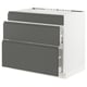 White ikea SEKTION cabinet with grey drawers, smooth and minimalist handles.