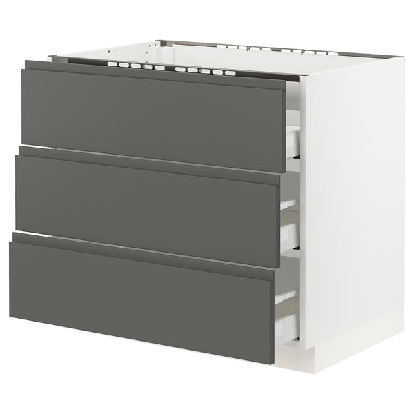 SEKTION kitchen unit, black-gray, three drawers, white frame, modern design.
