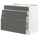 Modern grey draws in white cabinet, four full-extension drawers with soft-close feature.