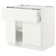 SEKTION white kitchen cabinet with adjustable shelf and snap-on hinges.