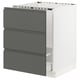 SEKTION kitchen unit in dark grey with three drawers, white frame, modern and sleek design.