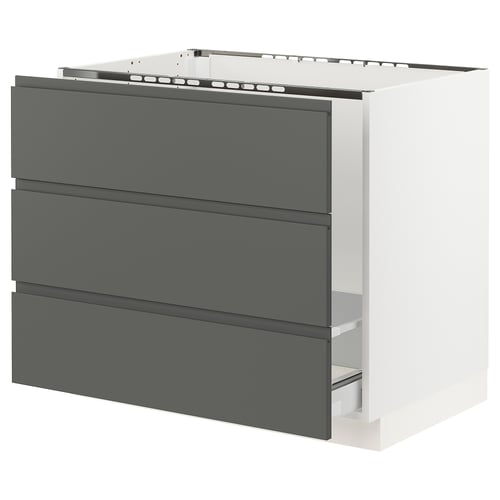 SEKTION kitchen unit, grey & white, modern minimalist design, three drawers, sleek integrated handles.