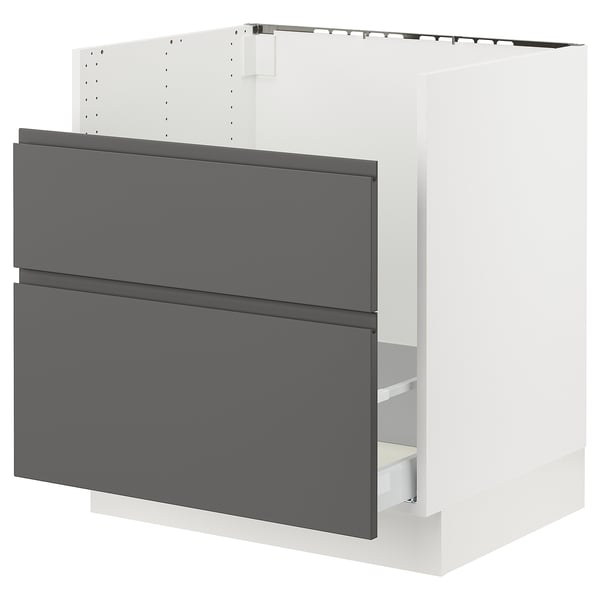 SEKTION kitchen cabinet, grey, white interior, flat design with two drawers.