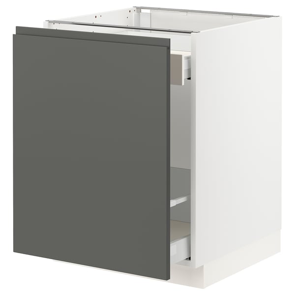 SEKTION kitchen cabinet in grey & white. Modern, rectangular design, solid construction with smooth drawer.