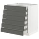 A white SEKTION kitchen cabinet with dark grey drawers, featuring a sleek modern design.