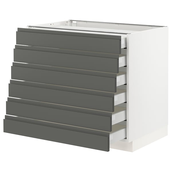 Grey kitchen unit with 7 drawers