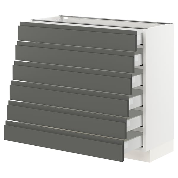 SEKTION kitchen cabinet in dark grey with multiple drawers, sleek modern design, smooth drawer fronts.
