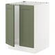An ikea SEKTION kitchen cabinet with grey-green axstad doors, featuring a modern or traditional design with a sturdy frame and snap-on hinges.