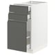 SEKTION kitchen unit in white and dark grey, three drawers, soft-close mechanism.