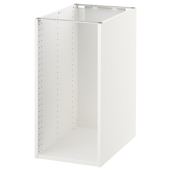 A white SEKTION kitchen cabinet, rectangular in shape, with multiple ventilation holes and a sturdy frame.