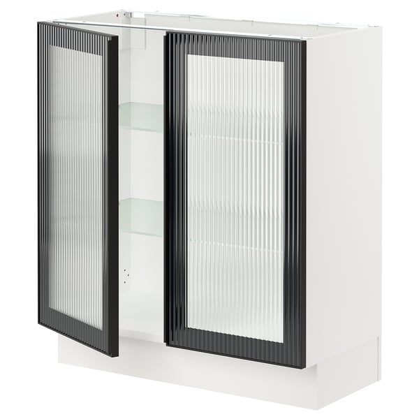 SEKTION kitchen cabinet with black framed glass doors, modern design.