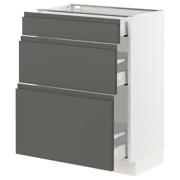 Ikea SEKTION kitchen cabinet, dark grey, white frame, three drawers.