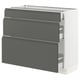 Dark gray ikea SEKTION kitchen cabinet with 3 drawers and sleek, dampened handles.