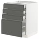 A modern, white SEKTION kitchen cabinet with dark grey velvet drawers featuring integrated handles.