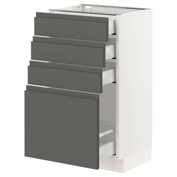 A modern grey and white SEKTION kitchen unit with multiple drawers and a cabinet.