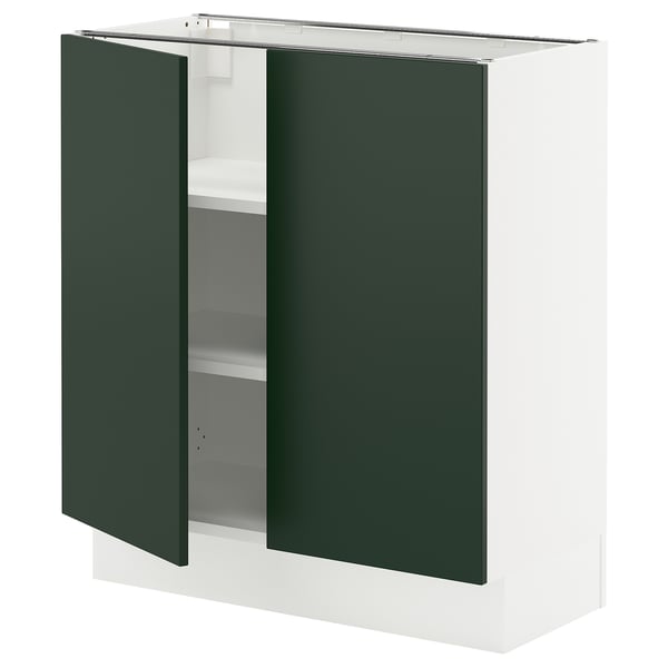 SEKTION kitchen cabinet in white with green doors, modern design, adjustable shelves.