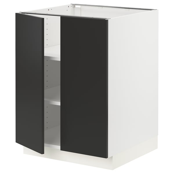 Ikea SEKTION kitchen unit in white with black doors, square shape, and modern design.