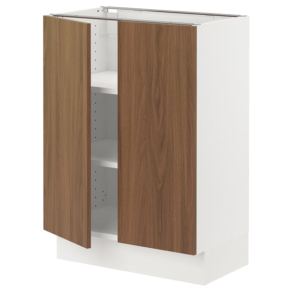 Ikea SEKTION white cabinet with walnut doors, square shape, modern design.
