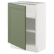 White ikea SEKTION kitchen cabinet with green door.