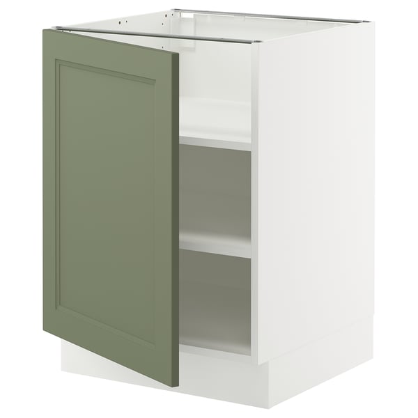 Green-white kitchen cabinet, modern classic design, adjustable shelves, sturdy frame.
