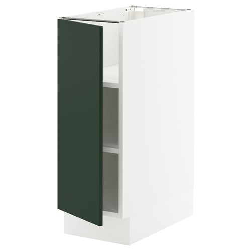 SEKTION white kitchen cabinet with dark green door, square shape, modern design, open shelf.